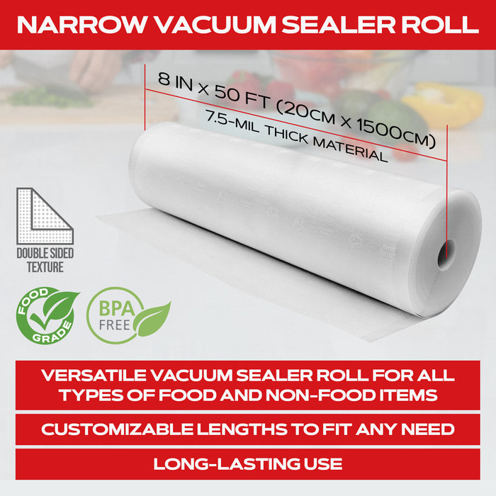 Forjars® Vacuum Sealer Roll - 8 in x 50 ft - Textured on Both Sides, 7.5 Mil Thickness