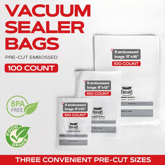 Forjars® 100 Count 6x9 Vacuum Sealer Bags - Textured on Both Sides, 7.5 Mil Thickness