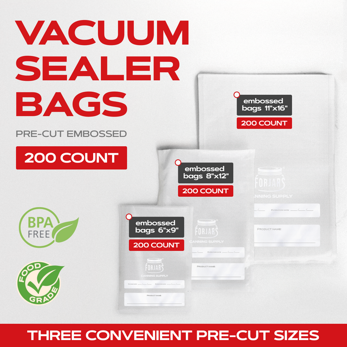 Forjars® 200 Count 8x12 Vacuum Sealer Bags - Textured on Both Sides, 7.5 Mil Thickness