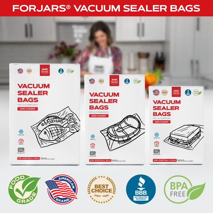 Forjars® 200 Count 8x12 Vacuum Sealer Bags - Textured on Both Sides, 7.5 Mil Thickness