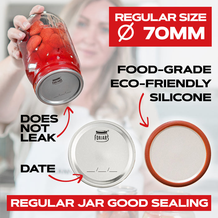 Forjars® - 12 Regular Mouth + 12 Wide Mouth Canning Lids and Rings Set of 24