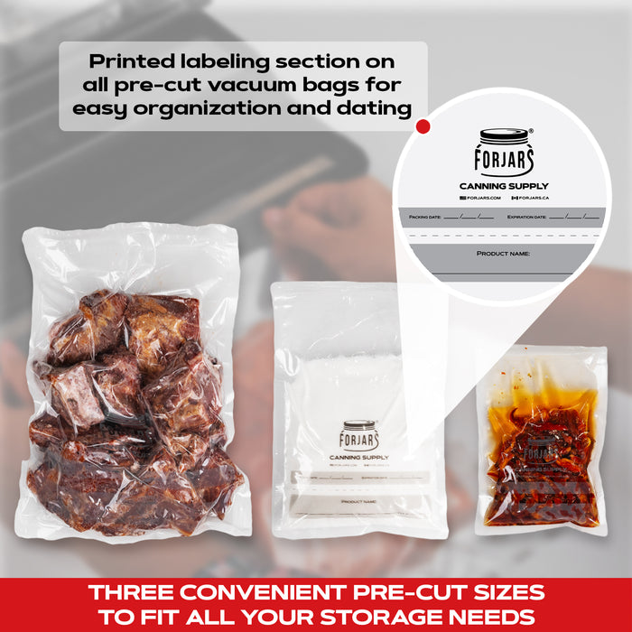 Forjars® 200 Count 8x12 Vacuum Sealer Bags - Textured on Both Sides, 7.5 Mil Thickness