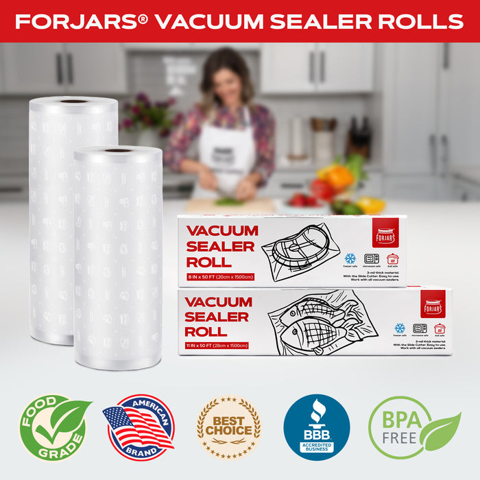 Forjars® Vacuum Sealer Roll - 8 in x 50 ft - Textured on Both Sides, 7.5 Mil Thickness