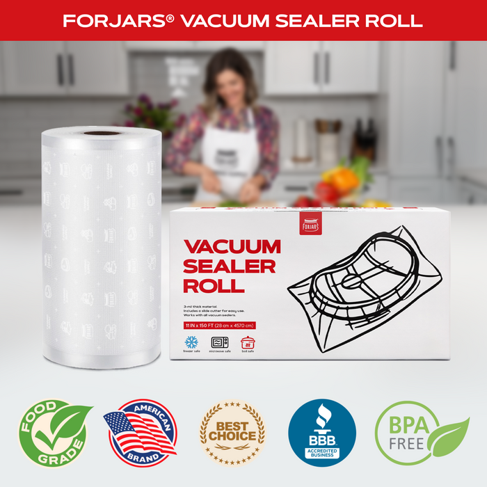Forjars® Vacuum Sealer Roll 11 in x 150 ft - Textured on Both Sides, 7.5 Mil Thickness