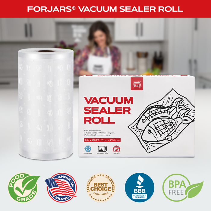 Forjars® Vacuum Sealer Roll - 8 in x 150 ft - Textured on Both Sides, 7.5 Mil Thickness