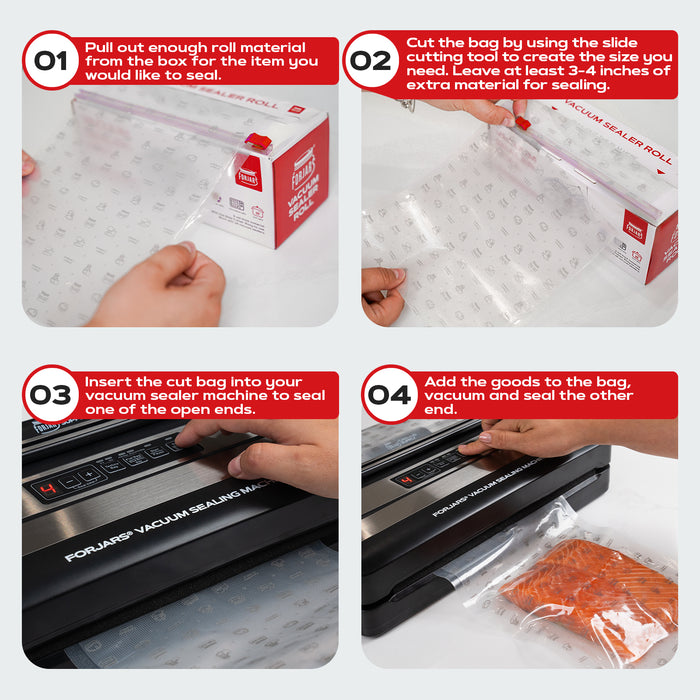 Forjars® Vacuum Sealer Roll - 8 in x 150 ft - Textured on Both Sides, 7.5 Mil Thickness