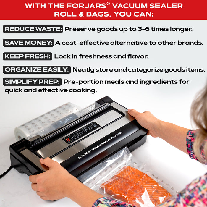 Forjars® Vacuum Sealer Roll 11 in x 150 ft - Textured on Both Sides, 7.5 Mil Thickness