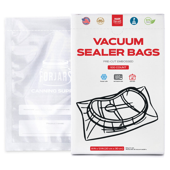 Forjars® 100 Count 8x12 Vacuum Sealer Bags - Textured on Both Sides, 7.5 Mil Thickness