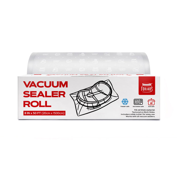 Forjars® Vacuum Sealer Roll - 8 in x 50 ft - Textured on Both Sides, 7.5 Mil Thickness