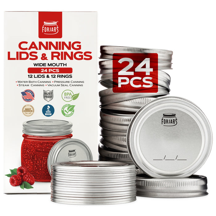 Forjars® - 12 Wide Mouth Canning Lids & 12 Rings