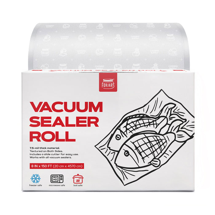 Forjars® Vacuum Sealer Roll - 8 in x 150 ft - Textured on Both Sides, 7.5 Mil Thickness