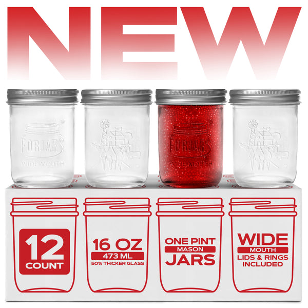 Premium Mason Jars – 16 oz (12-Pack) | Wide Mouth Glass Canning Jars