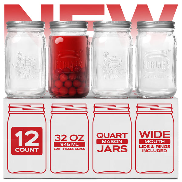 Premium Mason Jars – 32 oz (12-Pack) | Wide Mouth Glass Canning Jars