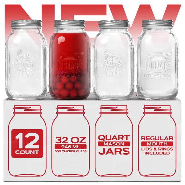 Premium Mason Jars – 32 oz (12-Pack) | Regular Mouth Glass Canning Jars
