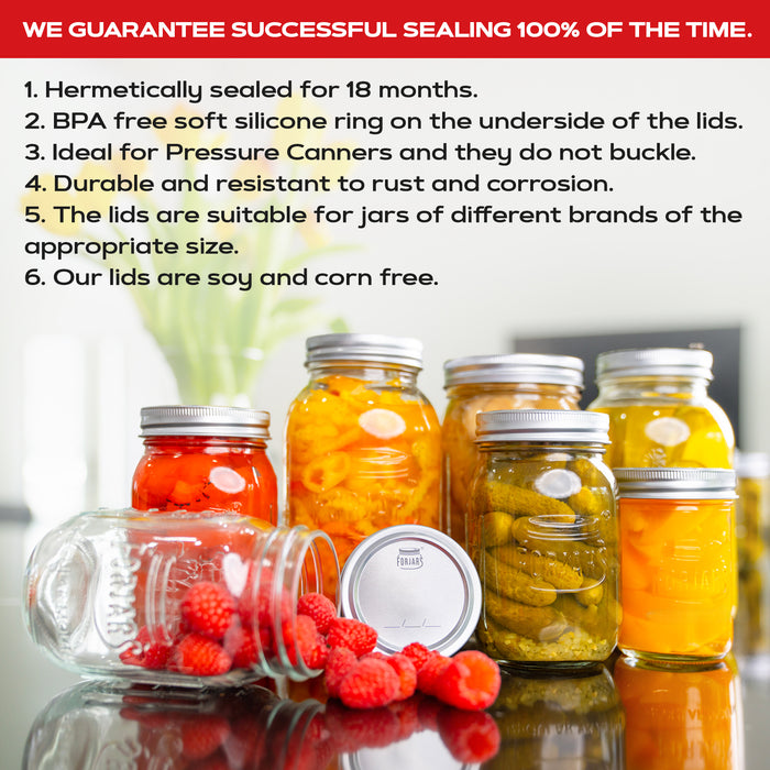 Forjars® - 12 Regular Mouth Canning Lids & 12 Rings