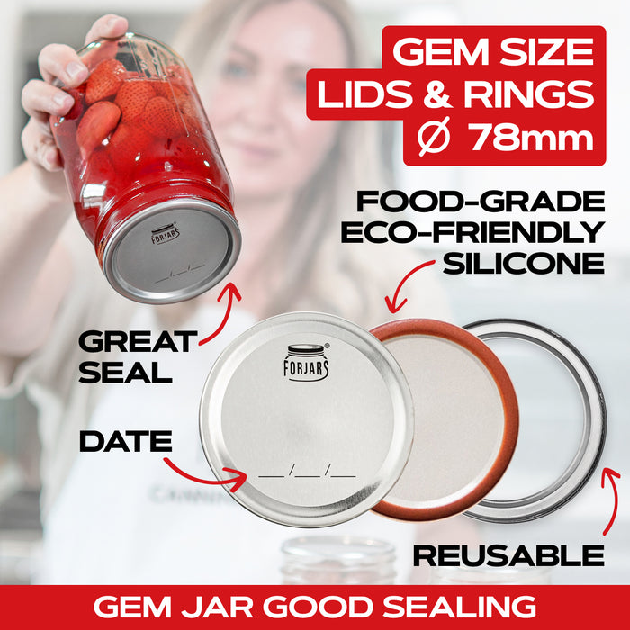 Forjars®- 12 Gem Mouth Canning Lids & 12 Rings