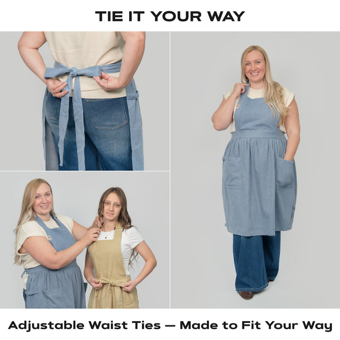 Apron — Adjustable Cotton-Linen Apron with Pockets, One Size Fits Most, 5 Colors