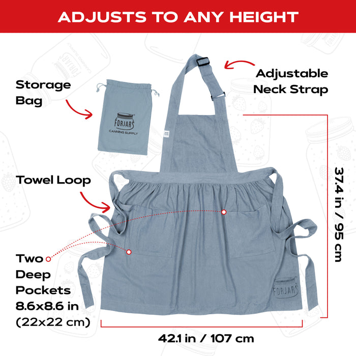 FORJARS®  Apron — Adjustable Fit Cotton-Linen & Denim Apron with Pockets, One Size Fits All, 5 Colors