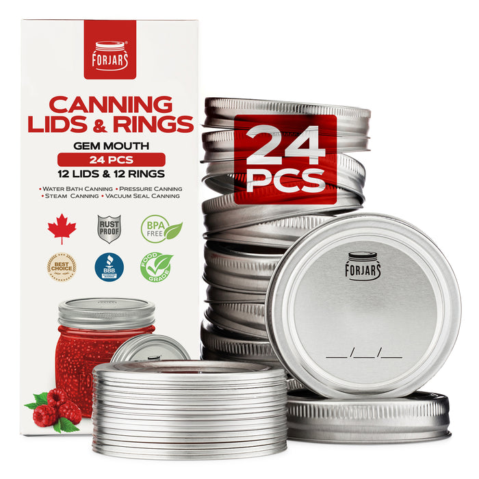 12 Gem Mouth Canning Lids & 12 Rings