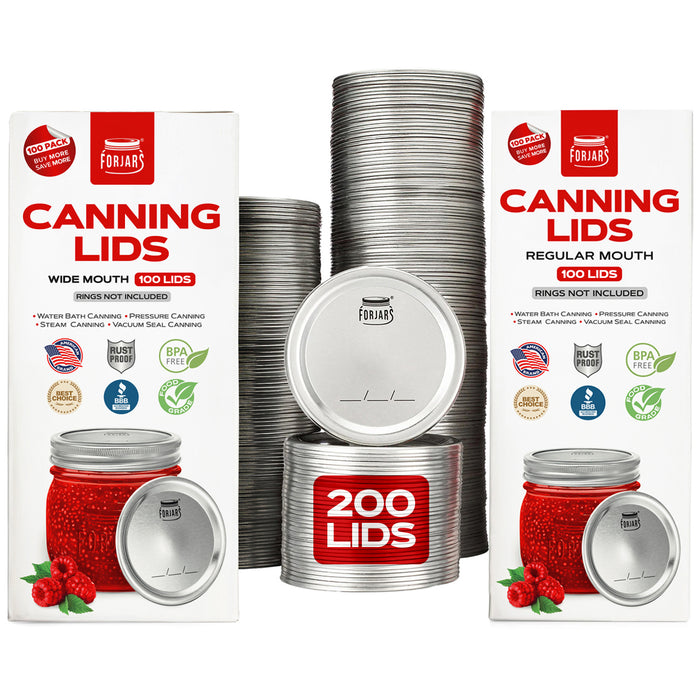 Forjars® - 200 Count: 100 Regular Mouth + 100 Wide Mouth Canning Lids