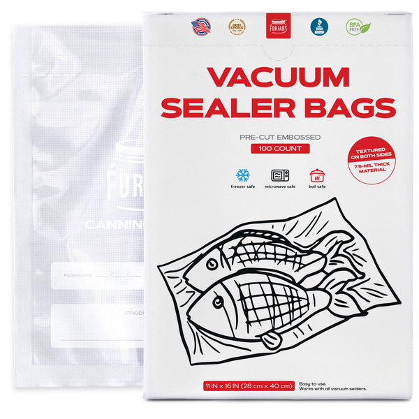 100 Count 11x16 Vacuum Sealer Bags - Textured on Both Sides, 7.5 Mil Thickness
