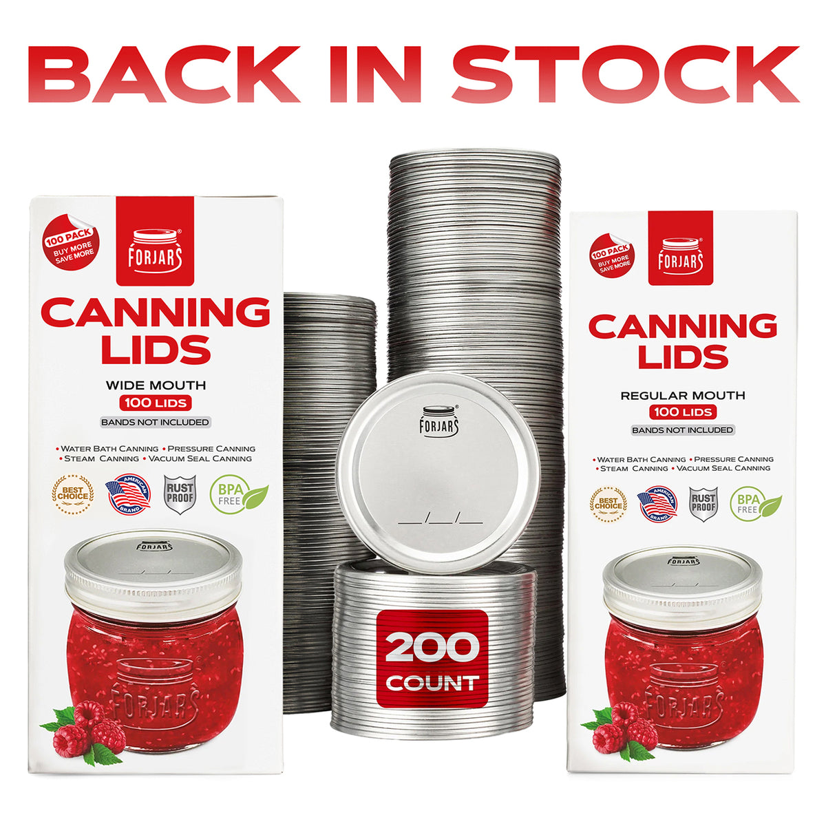 ForJars 200 Count 100 Regular Mouth + 100 Wide Mouth Canning Lids — ForJars Canada