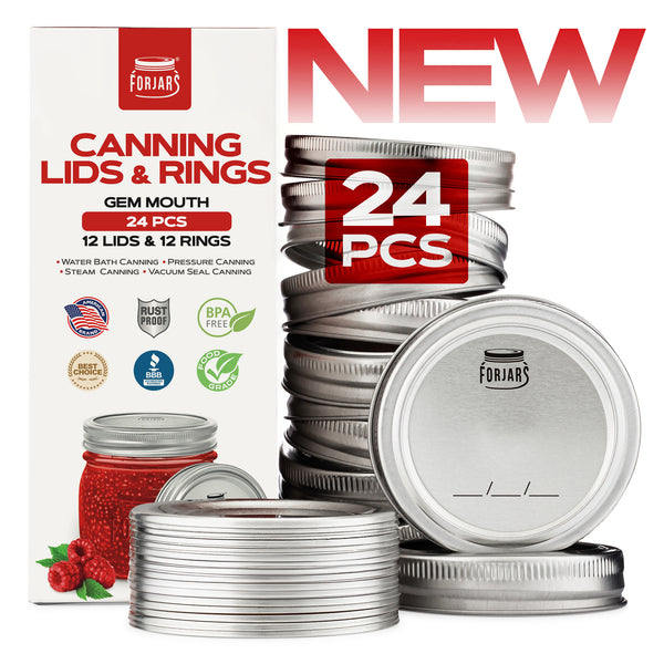 12 Gem Mouth Canning Lids & 12 Rings