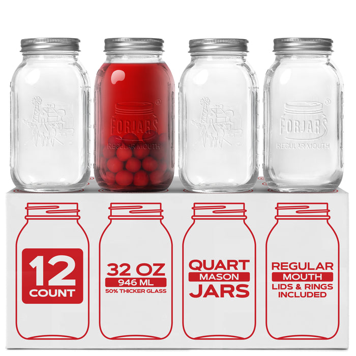 Premium Mason Jars – 32 oz (12-Pack) | Regular Mouth Glass Canning Jars